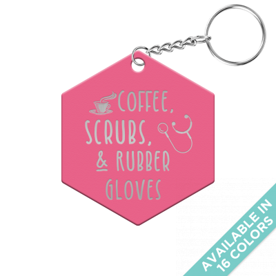 Coffee, Scrubs, and Rubber Gloves Hexagon Keychain